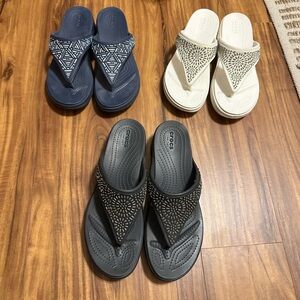 CROCS Women's Sandals - Navy, Cream, and Black